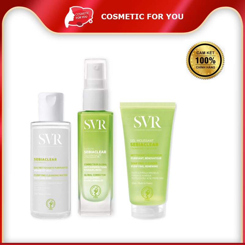 Combo 3 Món SVR Sebiaclear Cho Da Dầu (Tinh Chất 30ml + Nước Tẩy Trang 75ml + Gel Rửa Mặt 55ml)