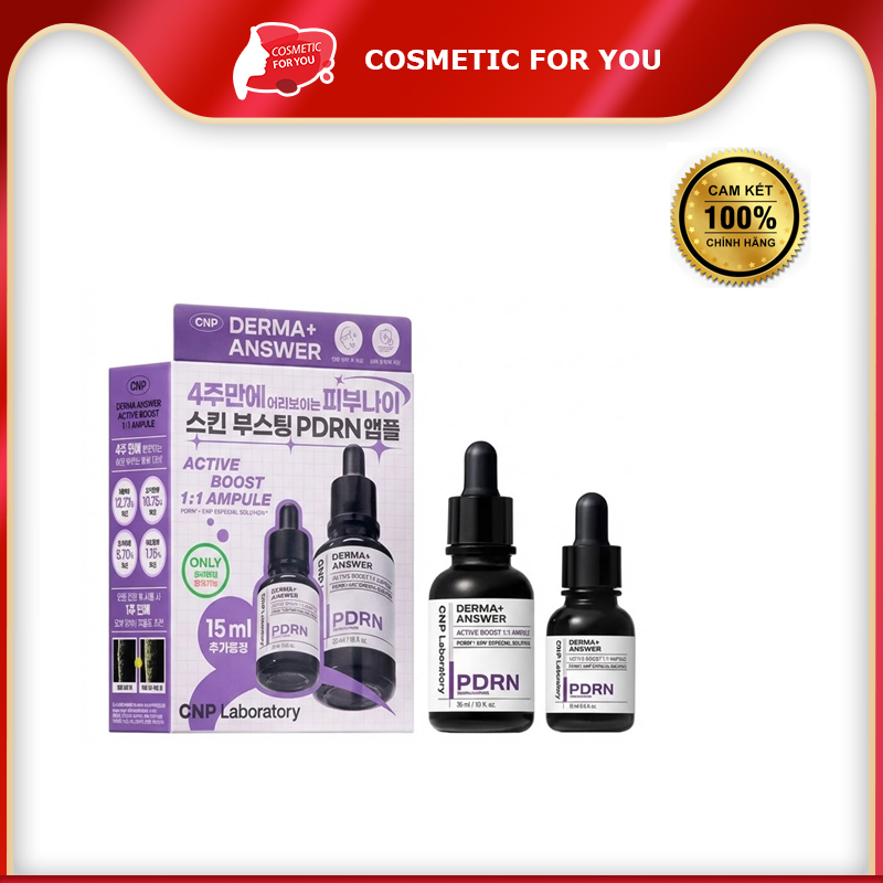 Bộ Tinh chất PDRN căng bóng sáng da hỗ trợ tái sinh CNP Derma Answer Active Boost Ampule 30ml + 15ml