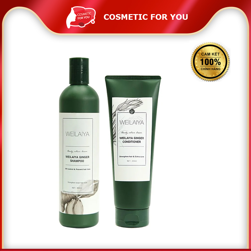 Cặp Dầu Gội, Xả Gừng Trắng Weilaiya Hair Strength Shampoo & Conditioner (Gội 400ml, Xả 250ml)