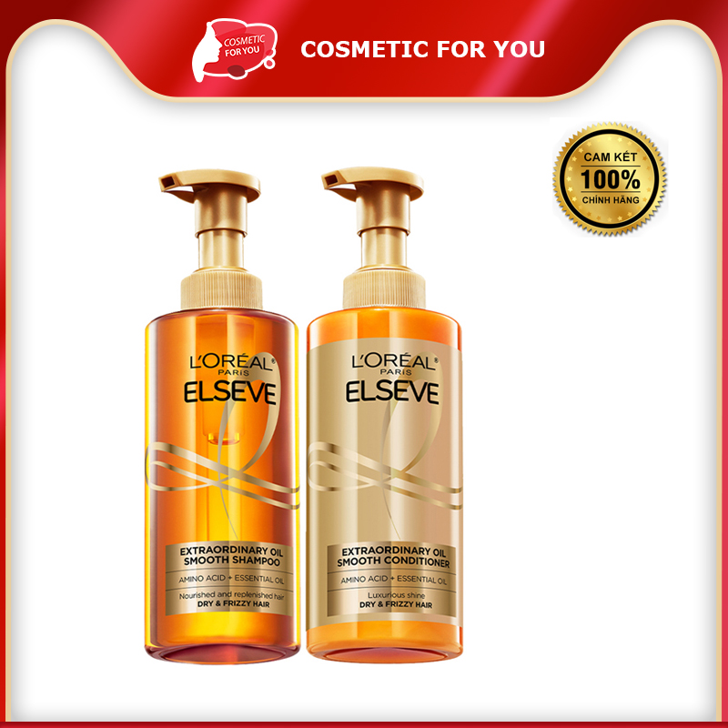 Cặp Gội Xả Dưỡng Tóc L’Oreal Extraordinary Oil Sleek Silicone-free Shampoo & Conditioner (440ml/chai)
