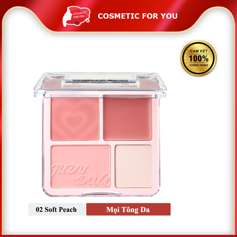 Phấn Má Hồng & Bắt Sáng 4 Màu Judydoll Blush & Highlight Palette 9g #02 Soft Peach: Mọi Tông Da