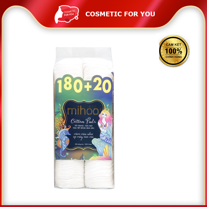 Bông Tẩy Trang Bông Tròn Mihoo Cotton Pads Túi 180+20 Miếng