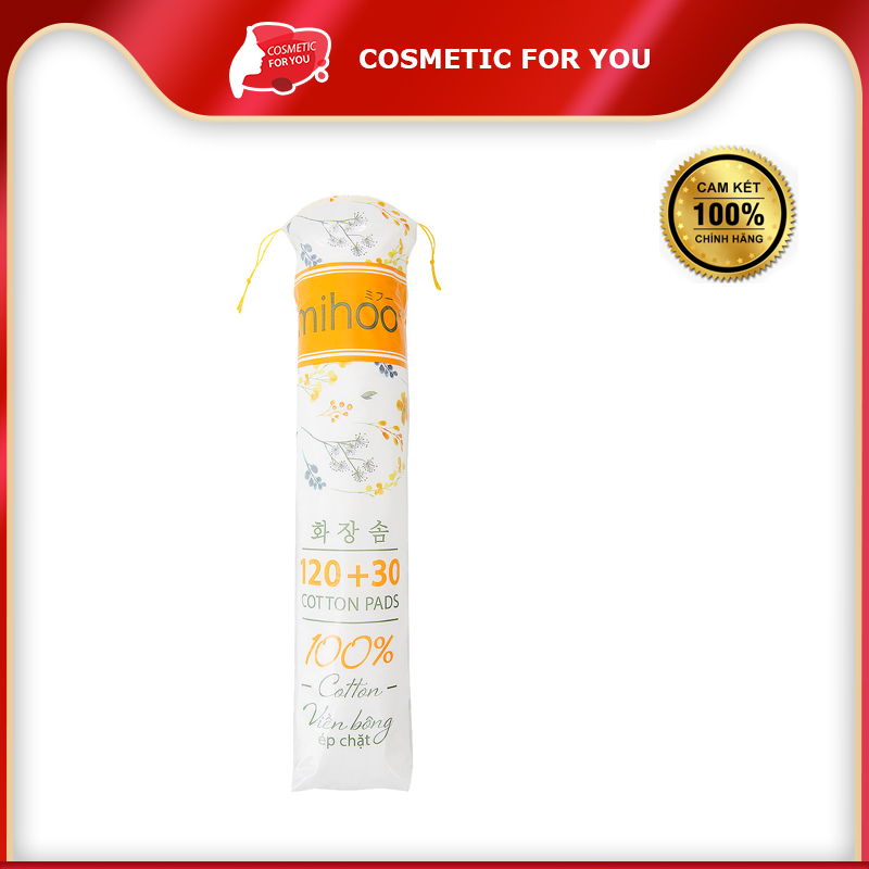 Bông Tẩy Trang Bông Tròn Mihoo Cotton Pads Túi 120+30 Miếng